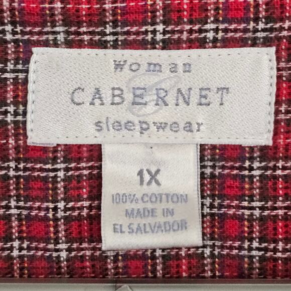 Cabernet Sleepwear Woman Flannel Nightgown 1X Pajamas Warm Red Plaid Traditional - Picture 2 of 9